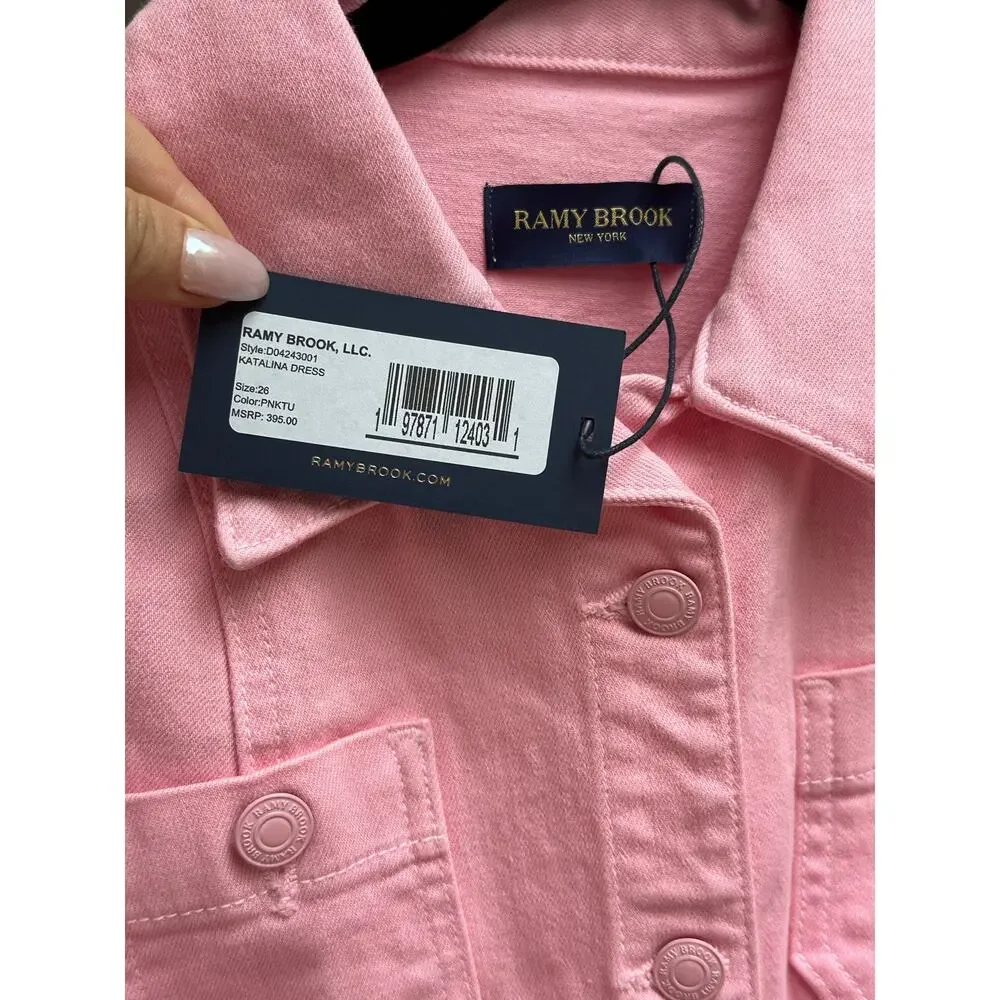 Ramy Brook Katalina Coated Denim Utility Minidress Pink sz 26